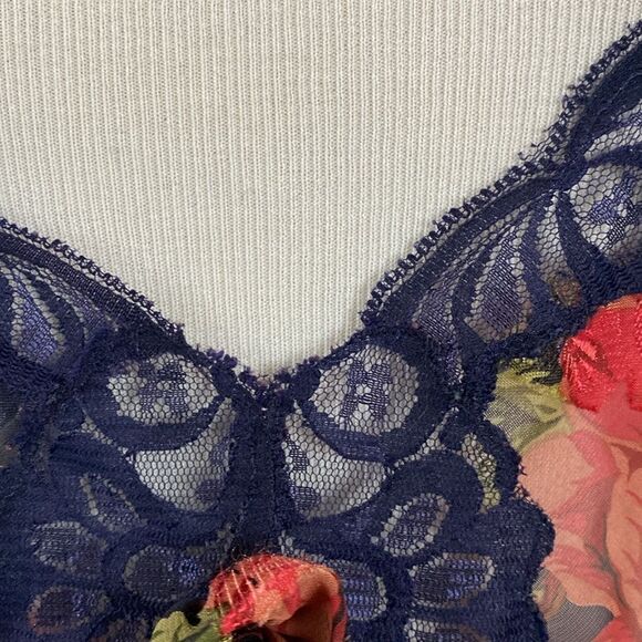 Vintage Gold Label Victorias Secret Floral Mini Nightie Blue Lace Rosette - Picture 6 of 12
